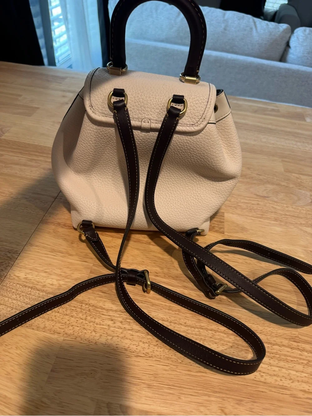 Coach Chalk Pebble Leather Mini Backpack with Black Trim